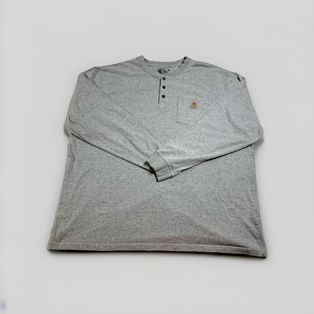Carhartt Henley Mens Size 2XL Long Sleeve Pocket T-Shirt Loose Fit K128 Gray‎